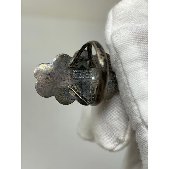 Vintage Sterling Silver Oval Ring 5.5 Scalloped Edges Black Stone *READ - Picture 7 of 8